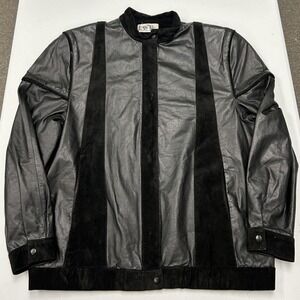 West Bay Leather Jacket Womens 10 Black Suede Paneled Full Zip Vintage E2